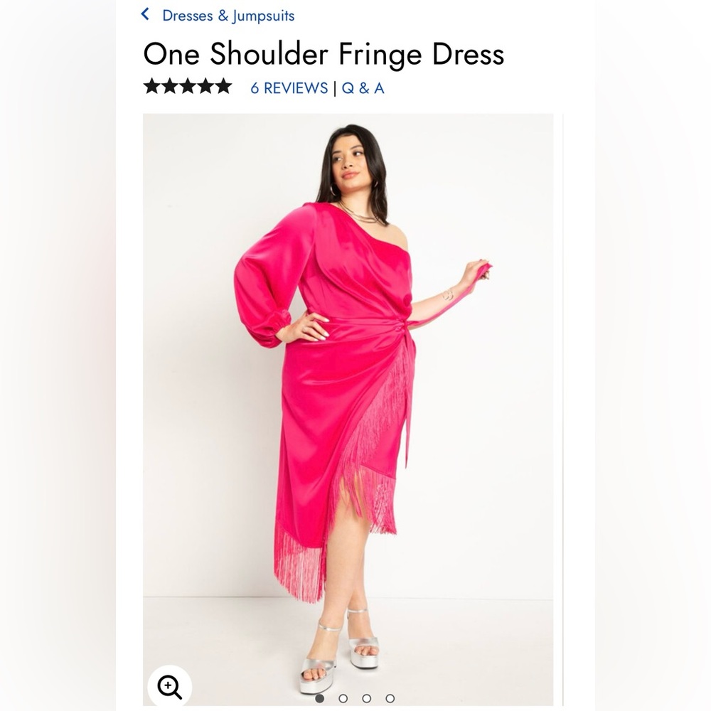 Eloquii Hot Pink One-Shoulder Fringe Cocktail Dress - Picture 3 of 8